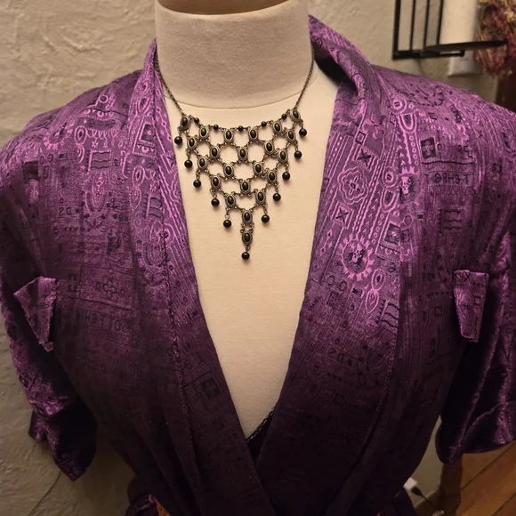 Vintage Dan Vali Silk Dress Purple Metallic Midi Belted Statement Canada - Picture 3 of 11